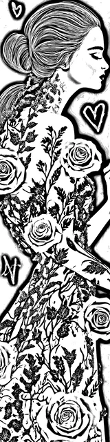 Free colorable bookmarks of a woman in a pretty floral dress
